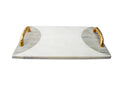 Two Tone Marble Tray with Gold Handles and Knife