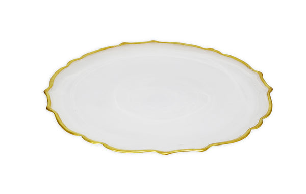 Alabaster White Dinner Plates with Gold Trim