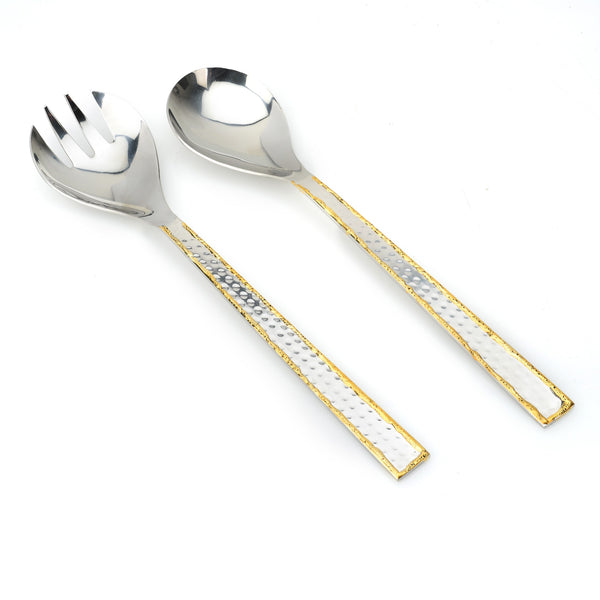 Gold and Silver Hammered Salad Servers